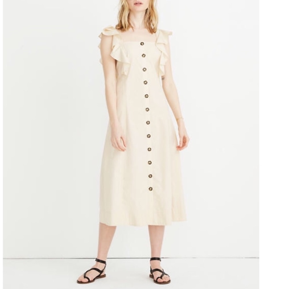 Madewell Cream Midi Dress with Button Detail